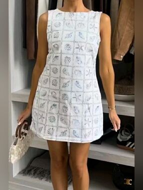 H&M Seashell Sleeveless Beach Summer Open Back Cotton Sheath Dress NWT LARGE